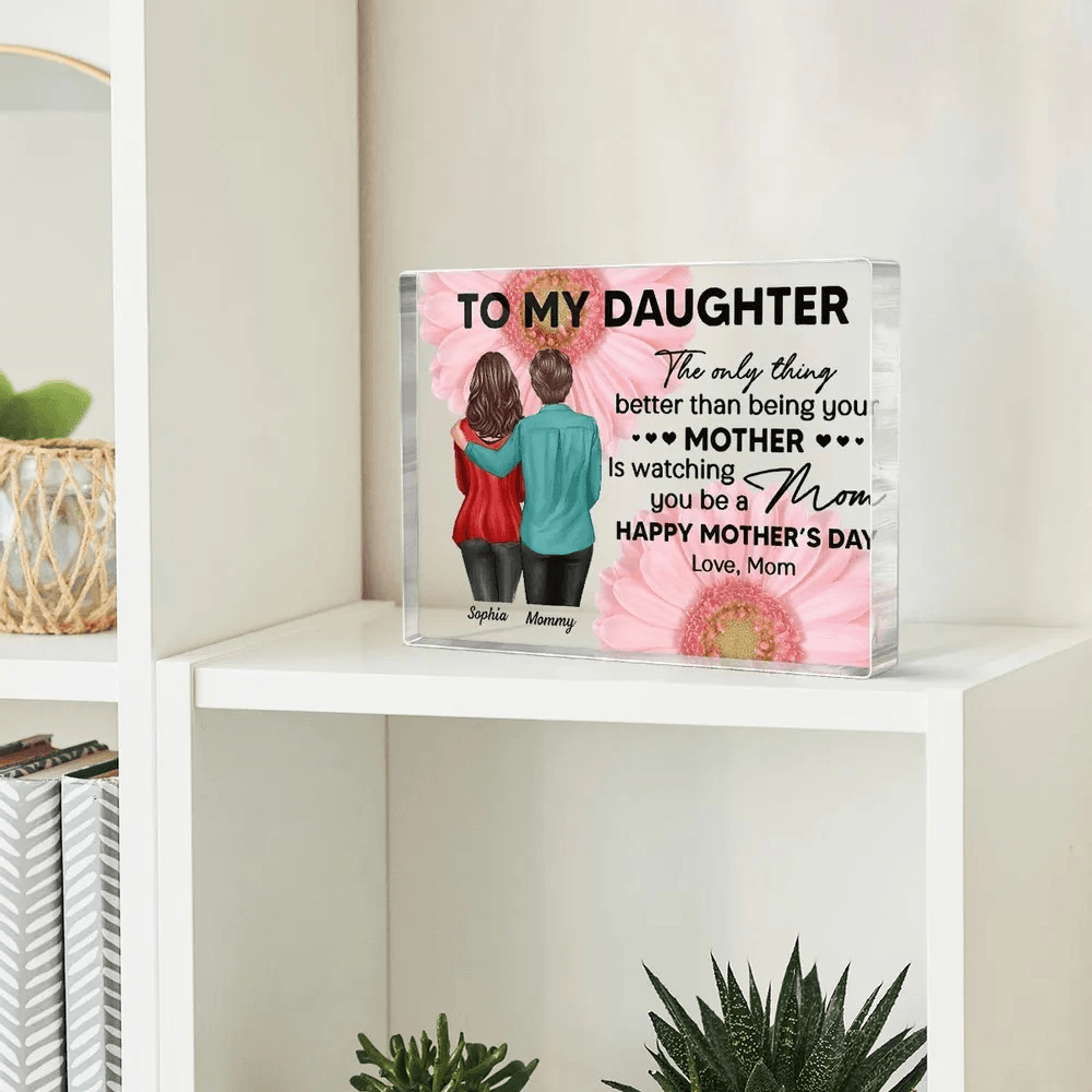 Personalized Name Cartoon Character Daisy Block Plaque, Custom Mom & Daughter Acrylic Name Plate, Home Decor, Mother's Day Gift for Daughter from Mom