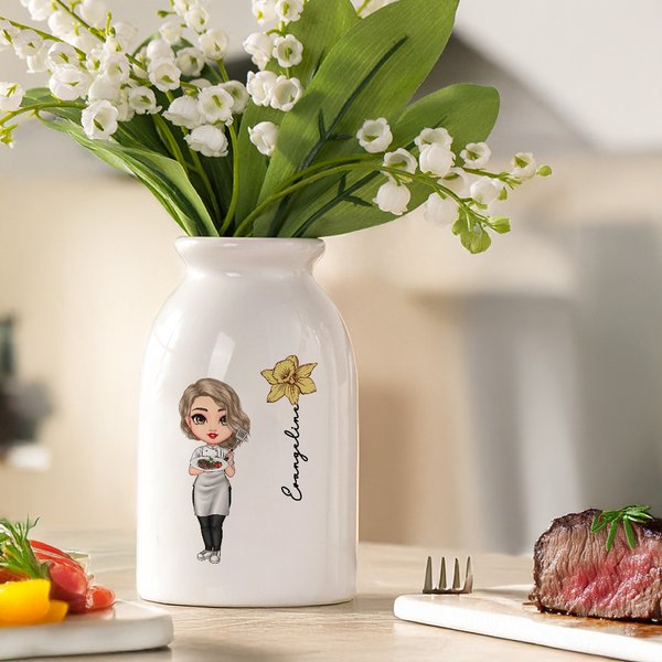Vase en céramique personnalisé avec nom pour la fête des mères Cadeau d'anniversaire pour les femmes passionnées de cuisine