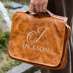 Personalized Multi-compartment Removable PU Leather Hanging Toiletry Bag with Engraved Name Travel Essential Anniversary Birthday Gift for Men