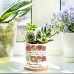 Personalisierte bunte Blumen blühen 1-6 Namen Keramik Pflanzgefäß mit Drainage und Bambus Basis Geburtstag Muttertag Geschenk für Mama Oma