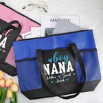 Personalized Girl Boy Mama Love Pattern Large Tote Bag with Names and Mesh Pockets Mother's Day Birthday Gift for Mother Grandma