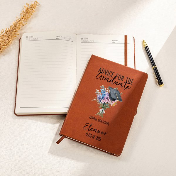 Personalized Birth Flower Bouquet Graduation Cap A5 Notebook with School Name and Year Class of 2025 Study Stationery Graduation Gift for Graduates