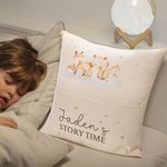 Personlig Woodland Animals mjuk sängdagsberättelse kudde med namn och bokficka barnkammare dekor baby shower födelsedagspresent för flickor pojkar
