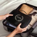 Personalized Multi-compartment Removable PU Leather Hanging Toiletry Bag with Engraved Name Travel Essential Anniversary Birthday Gift for Men