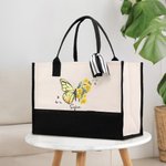 Borsa tote personalizzata con fiore di nascita farfalla e nome dimensione grande tela compleanno festa della mamma regalo per donne e ragazze