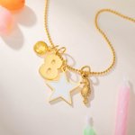 Starry Lucky Birthday Wishes Around Her - Personalized Mixed Pendant Sterling Silver Bead Chain Necklace