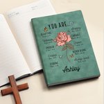 Personalisierte Geburt Blume Bibel Vers A5 A6 Leder gefüttert Notebook mit Namen Taufe Geburtstag Geschenk für Frauen Christen