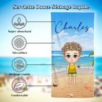 Serviette de Plage à Séchage Rapide Personnalisée avec Personnage de Dessin Animé et Nom Accessoire Vacances d'Été Cadeau d'Anniversaire pour Enfant