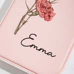 Personalized Birth Flower LED Three-color Makeup Mirror with Name Travel Essential Anniversary Birthday Gift for Women Girls Bridesmaids