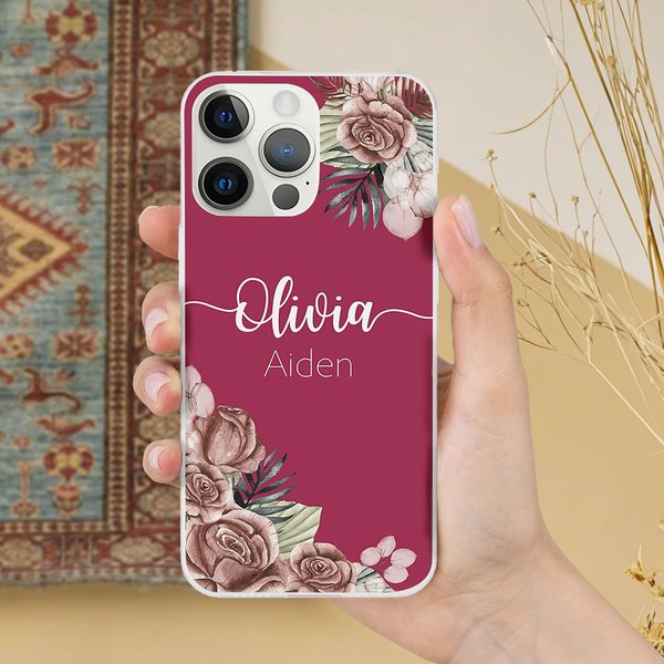Gepersonaliseerde Vintage Bloemen Boho Telefoonhoesje voor iPhone met Naam Verjaardag Moederdag Cadeau voor Haar