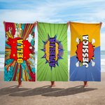 Personalized Comic Style Quick Dry Oversized Beach Towel with Name Summer Accessory Beach Party Birthday Gift for Friends Comic Lovers