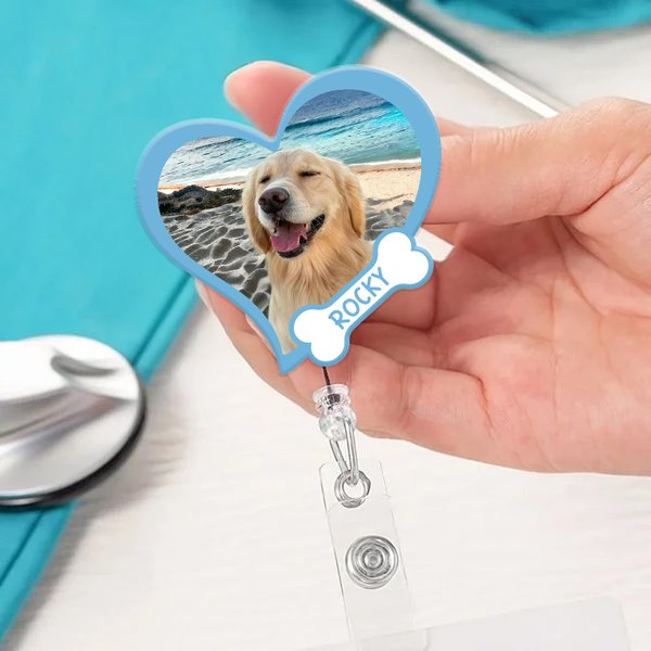 Enrouleur de badge rétractable en acrylique personnalisé avec photo d'animal de compagnie et badge Buddy Anniversaire Vet Tech Accessoires Cadeau pour Vétérinaire Amoureux des Animaux de Compagnie