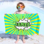 Personalized Comic Style Quick Dry Oversized Beach Towel with Name Summer Accessory Beach Party Birthday Gift for Friends Comic Lovers