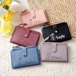 Personalized Portable Zodiac Birth Flower Leather Wallet with Name and Card Holder Birthday Anniversary Gift for Women Girls