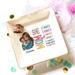 Personalized Cartoon Mom Holding Baby Bible Verse Ceramic Trinket Jewellery Dish with Name Home Decor Birthday Mother's Day Gift for Mom Women