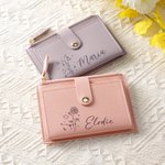 Personalized Portable Zodiac Birth Flower Leather Wallet with Name and Card Holder Birthday Anniversary Gift for Women Girls