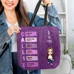 Personlig Bibel Gud Säger Jag Är Tecknad Karaktär Tote Bag med Namn Hopp och Tro Uppmuntrande Kristen Gåva för Kvinnor