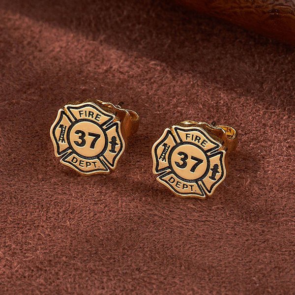 Personalized Fire Hydrant Tiny Maltese Cross Unisex Stud Earrings with Numbers Birthday Firefighters' Day Gift for Men Women