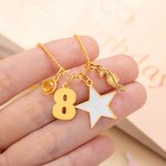 Starry Lucky Birthday Wishes Around Her - Personalized Mixed Pendant Sterling Silver Bead Chain Necklace