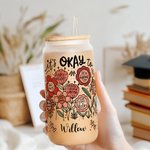 Personalizzato floreale ispiratore parola nome smerigliato 20 oz tazza di vetro con coperchio e cannuccia Festa della mamma Compleanno Incentivo regalo per amico Famiglia