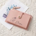 Personalized Portable Zodiac Birth Flower Leather Wallet with Name and Card Holder Birthday Anniversary Gift for Women Girls