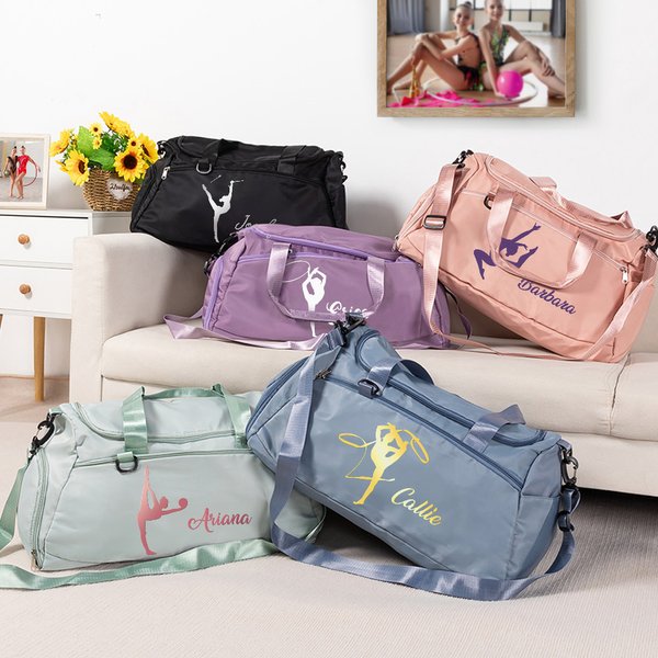 Borsa da viaggio capiente impermeabile personalizzato con nome e sagome di ginnastica ritmica regalo di compleanno per amanti della ginnastica