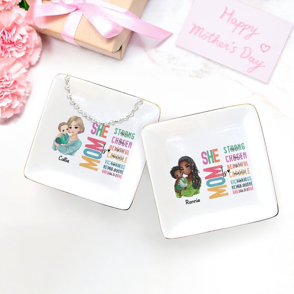 Personalizzato Cartoon Mamma con in braccio il bambino Versetto della Bibbia Piatto portagioie in ceramica con nome Home Decor Compleanno Festa della Mamma Regalo per la Mamma Donna