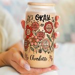 Personalizzato floreale ispiratore parola nome smerigliato 20 oz tazza di vetro con coperchio e cannuccia Festa della mamma Compleanno Incentivo regalo per amico Famiglia