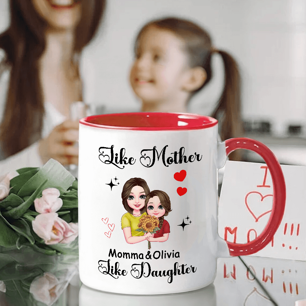 Personalized Mom & Daughter Cartoon Character Mug, Custom Name 11oz Ceramic Mug, Family Keepsake, Mother's Day/Birthday Gift for Mom/Grandma