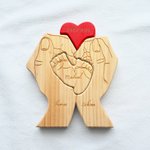 Personalisiertes Babyfüße Familie Holzpuzzle mit Namen und Datum Scheibtisch Deko Muttertag Geburtstag Geschenk für Familie Eltern Neugeborene