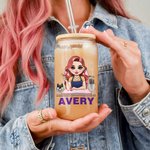 Personalisierte Cartoon Maniküre Name 20 oz mattiert oder Klarglas Becher mit Deckel und Stroh Beauty Salon Eröffnung Geburtstagsgeschenk für Nageltechniker