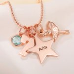 Starry Lucky Birthday Wishes Around Her - Personalized Mixed Pendant Sterling Silver Bead Chain Necklace