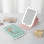 Personalized Birth Flower LED Three-color Makeup Mirror with Name Travel Essential Anniversary Birthday Gift for Women Girls Bridesmaids