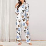 Personalized Coconut Tree Pet Avatar Photo Long-sleeved Pajama Matching Pants with Name Birthday Gift for Women Men Pet Lovers