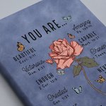 Personalisierte Geburt Blume Bibel Vers A5 A6 Leder gefüttert Notebook mit Namen Taufe Geburtstag Geschenk für Frauen Christen