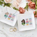 Personalized Cartoon Mom Holding Baby Bible Verse Ceramic Trinket Jewellery Dish with Name Home Decor Birthday Mother's Day Gift for Mom Women