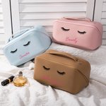 Personalisierte Wimpern Leder breite Öffnung Make-up-Tasche mit Namen Reise-Accessoire Geburtstag Geschenk für sie