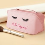 Personalisierte Wimpern Leder breite Öffnung Make-up-Tasche mit Namen Reise-Accessoire Geburtstag Geschenk für sie