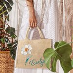 Personalisierte Retro Ölgemälde Geburtsstein Geburtsblume Jute Tragetasche mit Namen Brautjungfer Muttertag Geburtstag Geschenk für Damen