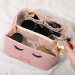 Personalisierte Wimpern Leder breite Öffnung Make-up-Tasche mit Namen Reise-Accessoire Geburtstag Geschenk für sie