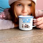 Personalised A Girl and Her Dogs Have Unbreakable Bond Cartoon Design 12 oz Enamel Mug with Name Pet Adoption Anniversary Birthday Gift for Pet Lover