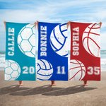 Personalised Basketball Football Oversized Quick Drying Beach Towel with Number and Name Travel Essential Birthday Gift for Ball Sport Lover