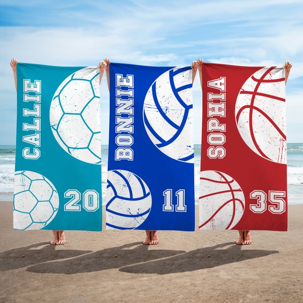 Personalized Handball Football Oversized Quick Dry Beach Towel with Name and Number Travel Essential Birthday Gift for Sports Lovers
