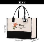 Personlig 12 Zodiac Floral Canvas Tote Bag med navn Bærbar stor kapasitet Mors dag Bursdag Bursdagspensjonering Gaver til henne