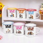 Personalised A Girl and Her Dogs Have Unbreakable Bond Cartoon Design 12 oz Enamel Mug with Name Pet Adoption Anniversary Birthday Gift for Pet Lover