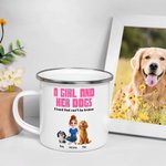 Personalised A Girl and Her Dogs Have Unbreakable Bond Cartoon Design 12 oz Enamel Mug with Name Pet Adoption Anniversary Birthday Gift for Pet Lover