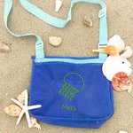 Gepersonaliseerde Geborduurde Krab Stersterfrucht Ijsje Mini Schelpen Verzamelnet Strandtas met Naam Reisbenodigdheden Zomercadeau voor Kinderen