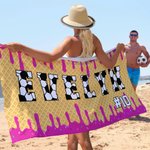 Spersonalizowany ręcznik plażowy Ice Cream Drip Ball Design Quick Dry Oversized Beach Towel z imieniem i numerem Niezbędny w podróży letniej Prezent urodzinowy dla miłośnika sportu