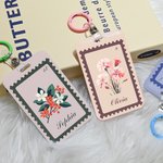 Personalized  Vintage Stamps Birth Flower Card Holder with Name and Date Travel Accessory Birthday Office Gift for Women Colleagues