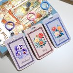 Personalized  Vintage Stamps Birth Flower Card Holder with Name and Date Travel Accessory Birthday Office Gift for Women Colleagues